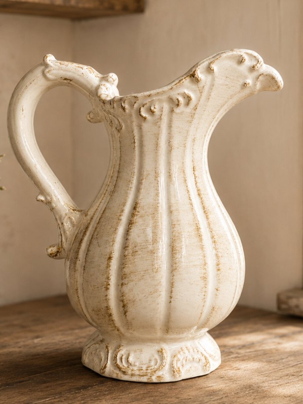 NWT Italian Vintage Large Porcelain Farmhouse Handmade Pitcher Jug